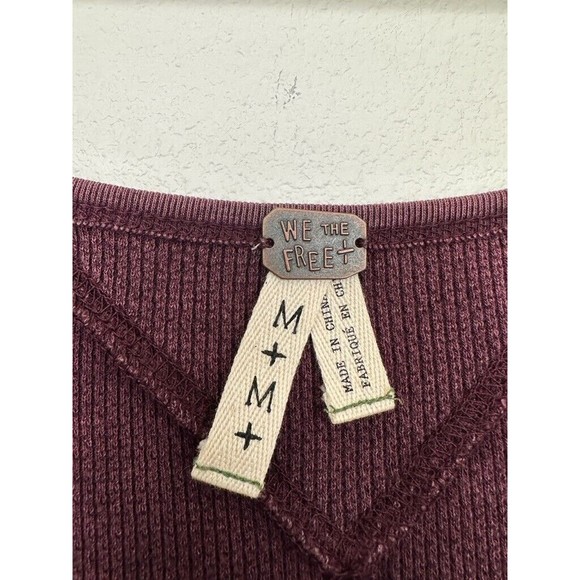 Free People Art School Embroidered V-Neck Thermal Waffle Top Size Medium - Picture 4 of 9